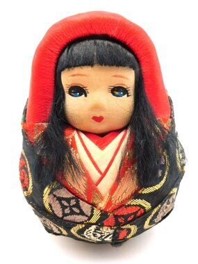 Vintage Hime Daruma Okiagari Roly Poly Doll Japan 1950s Kimono Japanese Toy